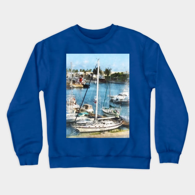 Caribbean - King's Wharf Bermuda Boats Crewneck Sweatshirt by SusanSavad